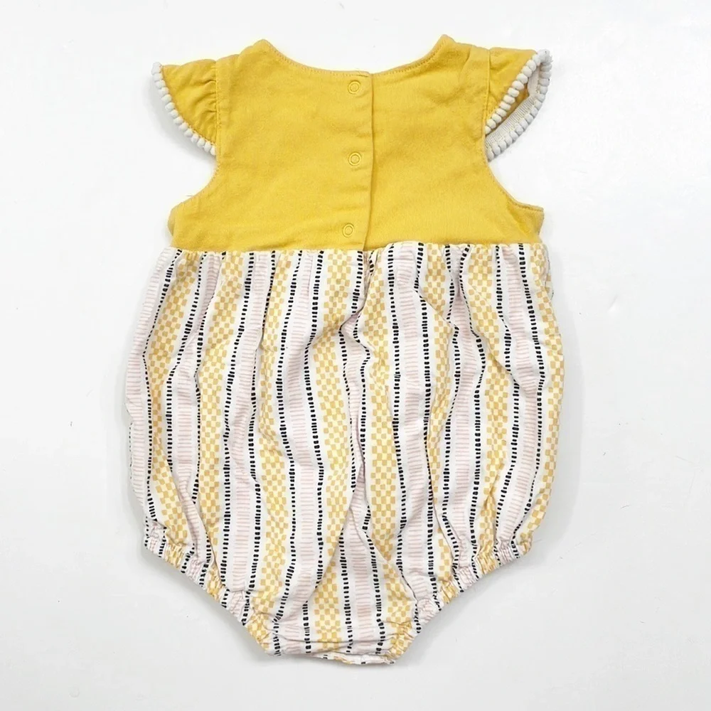 Cat & Jack mustard yellow/pink embroidered print baby girl romper